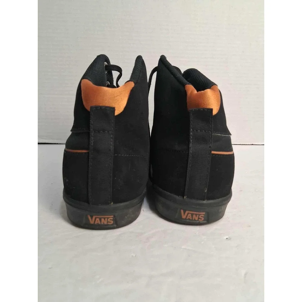 Vans Black Suede High‎ Top Sneakers Orange Trim Lace Up Men's Size 9.5